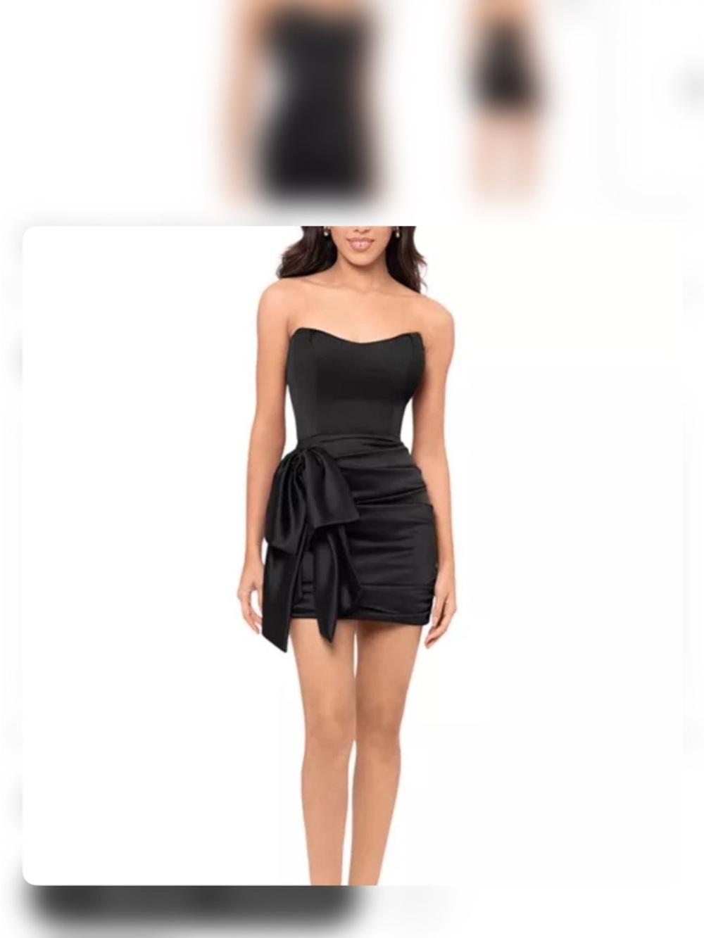Aqua Strapless Black Satin Mini Dress with Side Bow